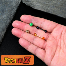 Load image into Gallery viewer, Licensed Dragonball Z Gold Tone Blue Green Barbell Tongue Ring Set of 4
