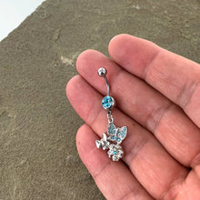 Load image into Gallery viewer, Blue Gem Butterflies Tiny Flower Dangle Belly Ring
