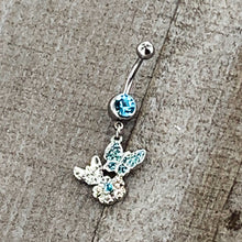 Load image into Gallery viewer, Blue Gem Butterflies Tiny Flower Dangle Belly Ring
