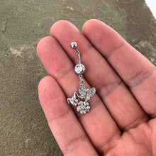 Load image into Gallery viewer, Clear Gem Butterflies Tiny Flower Dangle Belly Ring
