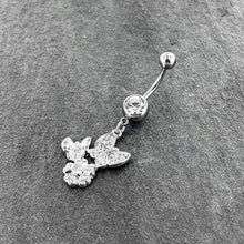Load image into Gallery viewer, Clear Gem Butterflies Tiny Flower Dangle Belly Ring

