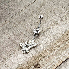 Load image into Gallery viewer, Clear Gem Butterflies Tiny Flower Dangle Belly Ring
