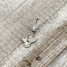 Load image into Gallery viewer, Clear Gem Butterflies Tiny Flower Dangle Belly Ring
