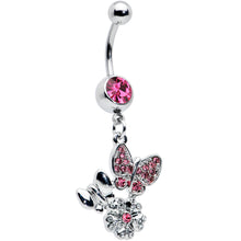 Load image into Gallery viewer, Pink Gem Butterflies Tiny Flower Dangle Belly Ring

