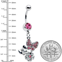 Load image into Gallery viewer, Pink Gem Butterflies Tiny Flower Dangle Belly Ring
