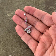 Load image into Gallery viewer, Pink Gem Butterflies Tiny Flower Dangle Belly Ring
