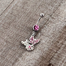 Load image into Gallery viewer, Pink Gem Butterflies Tiny Flower Dangle Belly Ring
