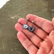 Load image into Gallery viewer, Clear Gem Butterfly Flower Blue White Belly Ring Set of 2
