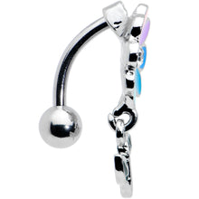 Load image into Gallery viewer, Clear Gem Rainbow Pride Flower Top Mount Dangle Belly Ring
