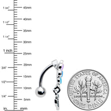 Load image into Gallery viewer, Clear Gem Rainbow Pride Flower Top Mount Dangle Belly Ring
