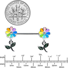 Load image into Gallery viewer, 14G 9/16 Clear Gem Pride Rainbow Flower Dangle Nipple Ring Set
