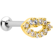 Load image into Gallery viewer, 16G 5/16 Clear CZ Gem Kissy Lips Golden Threadless Labret Tragus
