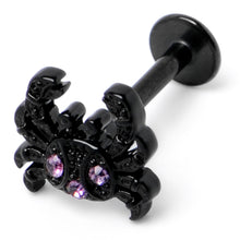 Load image into Gallery viewer, 16G 5/16 Purple Gem Black Chic Crab Labret Monroe Tragus
