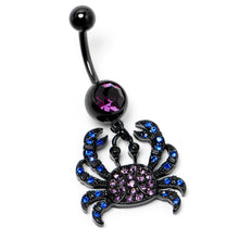 Load image into Gallery viewer, Blue Purple Gem Black Chic Crab Dangle Belly Ring
