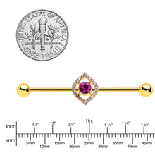 Load image into Gallery viewer, 14G Clear Pink Gem Gold Tone Open Eye Industrial Barbell 38mm
