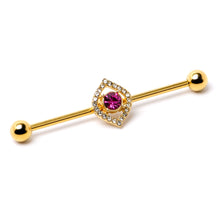 Load image into Gallery viewer, 14G Clear Pink Gem Gold Tone Open Eye Industrial Barbell 38mm
