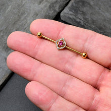 Load image into Gallery viewer, 14G Clear Pink Gem Gold Tone Open Eye Industrial Barbell 38mm
