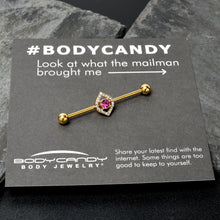 Load image into Gallery viewer, 14G Clear Pink Gem Gold Tone Open Eye Industrial Barbell 38mm
