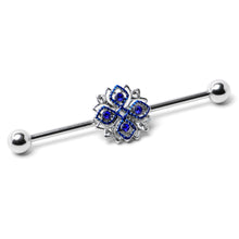 Load image into Gallery viewer, 14G Clear Blue Gem Embellished Cross Industrial Barbell 38mm
