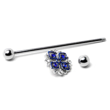 Load image into Gallery viewer, 14G Clear Blue Gem Embellished Cross Industrial Barbell 38mm
