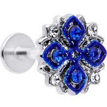 Load image into Gallery viewer, 16G 1/4 Clear Blue Gem Embellished Cross Labret
