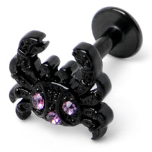 Load image into Gallery viewer, 16G 1/4 Purple Gem Black Chic Crab Labret
