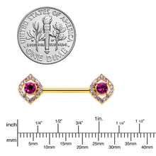 Load image into Gallery viewer, 14G 9/16 Clear Pink Gem Gold Tone Open Eye Barbell Nipple Ring Set
