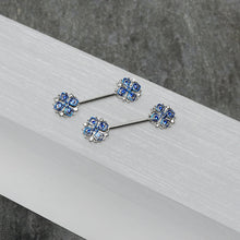 Load image into Gallery viewer, 14G 9/16 Clear Blue Gem Embellished Cross Barbell Nipple Ring Set
