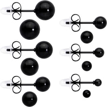 Load image into Gallery viewer, 3mm-8mm Ball Stud Black 316L Stainless Steel Earrings 6 Pack
