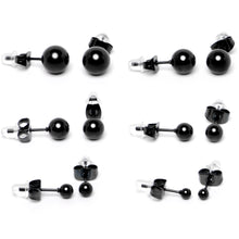 Load image into Gallery viewer, 3mm-8mm Ball Stud Black 316L Stainless Steel Earrings 6 Pack
