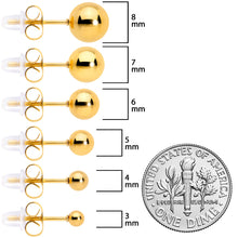Load image into Gallery viewer, 3mm-8mm Ball Stud Gold Tone 316L Stainless Steel Earrings 6 Pack
