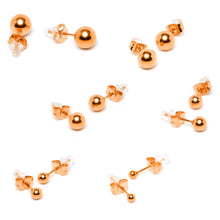 Load image into Gallery viewer, 3mm-8mm Ball Stud Rose Gold Tone 316L Stainless Steel Earrings 6 Pack
