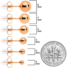 Load image into Gallery viewer, 3mm-8mm Ball Stud Rose Gold Tone 316L Stainless Steel Earrings 6 Pack
