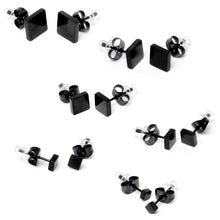 Load image into Gallery viewer, 3mm-8mm Square Stud Black 316L Stainless Steel Earrings 6 Pack
