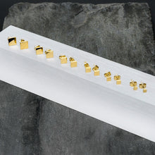 Load image into Gallery viewer, 3mm-8mm Square Stud Gold Tone 316L Stainless Steel Earrings 6 Pack
