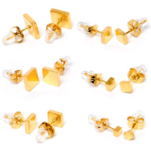 Load image into Gallery viewer, 3mm-8mm Square Stud Gold Tone 316L Stainless Steel Earrings 6 Pack
