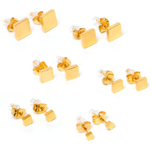 Load image into Gallery viewer, 3mm-8mm Square Stud Gold Tone 316L Stainless Steel Earrings 6 Pack
