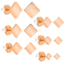 Load image into Gallery viewer, 3mm-8mm Square Stud Rose Gold Tone 316L Stainless Steel Earrings 6 Pack
