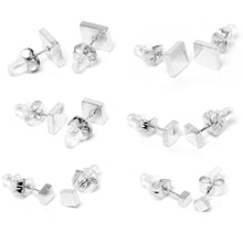 Load image into Gallery viewer, 3mm-8mm Square Stud 316L Stainless Steel Earrings 6 Pack
