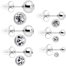 Load image into Gallery viewer, Clear Gem 3mm to 8mm Ball End Stud Earrings Set of 6
