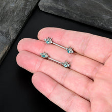 Load image into Gallery viewer, 14G 9/16 Blue Gem Bee Beautiful Insect Barbell Nipple Ring Set

