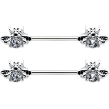 Load image into Gallery viewer, 14G 9/16 Clear Gem Bee Beautiful Insect Barbell Nipple Ring Set
