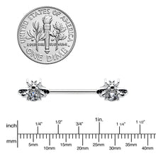 Load image into Gallery viewer, 14G 9/16 Clear Gem Bee Beautiful Insect Barbell Nipple Ring Set
