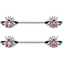 Load image into Gallery viewer, 14G 9/16 Pink Gem Bee Beautiful Insect Barbell Nipple Ring Set
