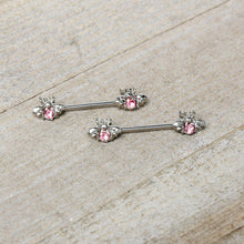Load image into Gallery viewer, 14G 9/16 Pink Gem Bee Beautiful Insect Barbell Nipple Ring Set
