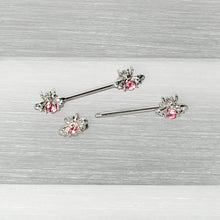Load image into Gallery viewer, 14G 9/16 Pink Gem Bee Beautiful Insect Barbell Nipple Ring Set
