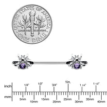 Load image into Gallery viewer, 14G 9/16 Purple Gem Bee Beautiful Insect Barbell Nipple Ring Set
