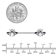 Load image into Gallery viewer, 14G 9/16 White Faux Opal Bee Beauty Insect Barbell Nipple Ring Set
