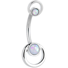 Load image into Gallery viewer, White Faux Opal Double Circle Double Mount Belly Ring
