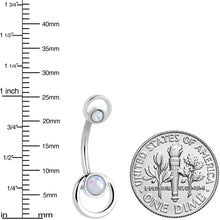 Load image into Gallery viewer, White Faux Opal Double Circle Double Mount Belly Ring

